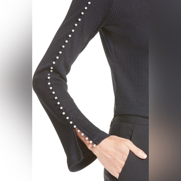 Navy long sleeve blouse with faux pearls - Picture 2 of 4